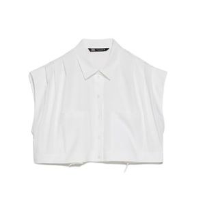 Zara Pocket Cropped Short Sleeve Shirt White Sz XS (NWT)